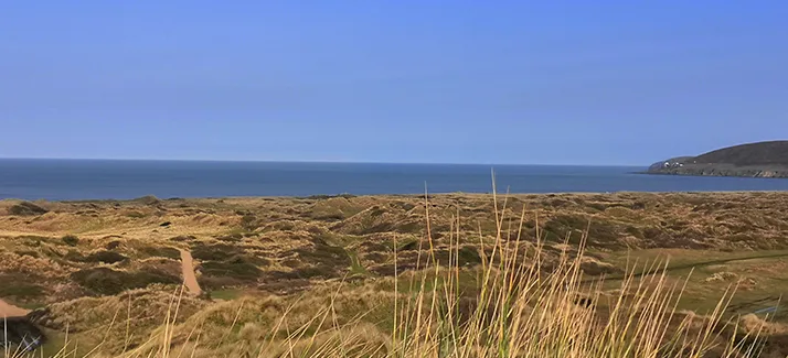 View across Braunton Burrows sand dunes towards Saunton Sands
