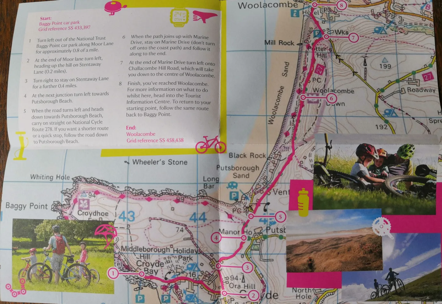 Map showing cycling and walking routes around Baggy Point