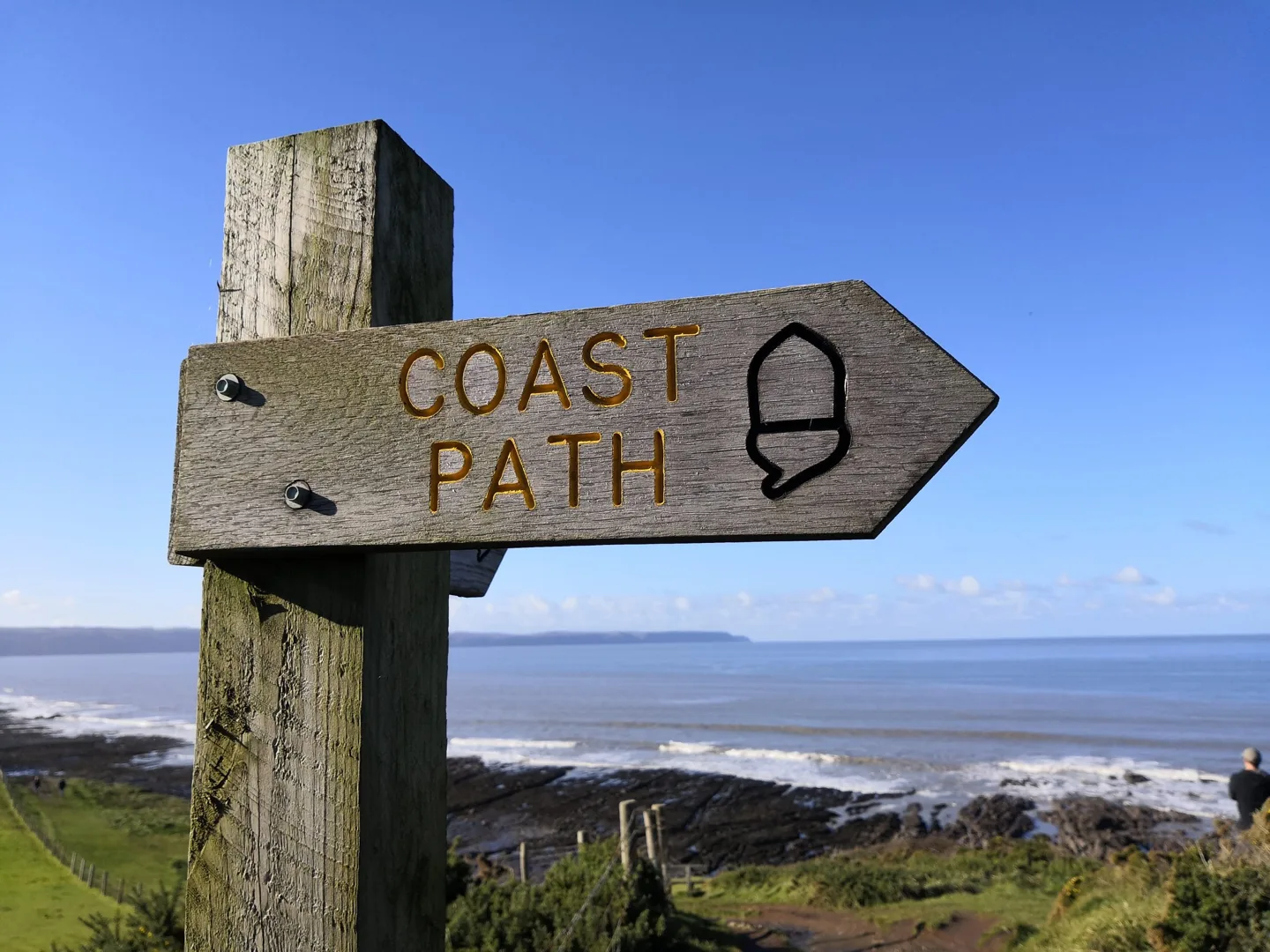 Wooden Coast Path signpost at Westward Ho!